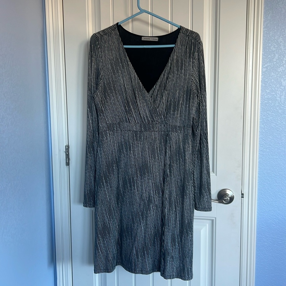 Athleta women’s black with white polkadot dress